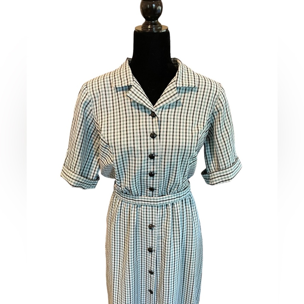 Modest Mennonite Dress Elastic Waist 33” Bust 38“ Button Front Short Sleeve